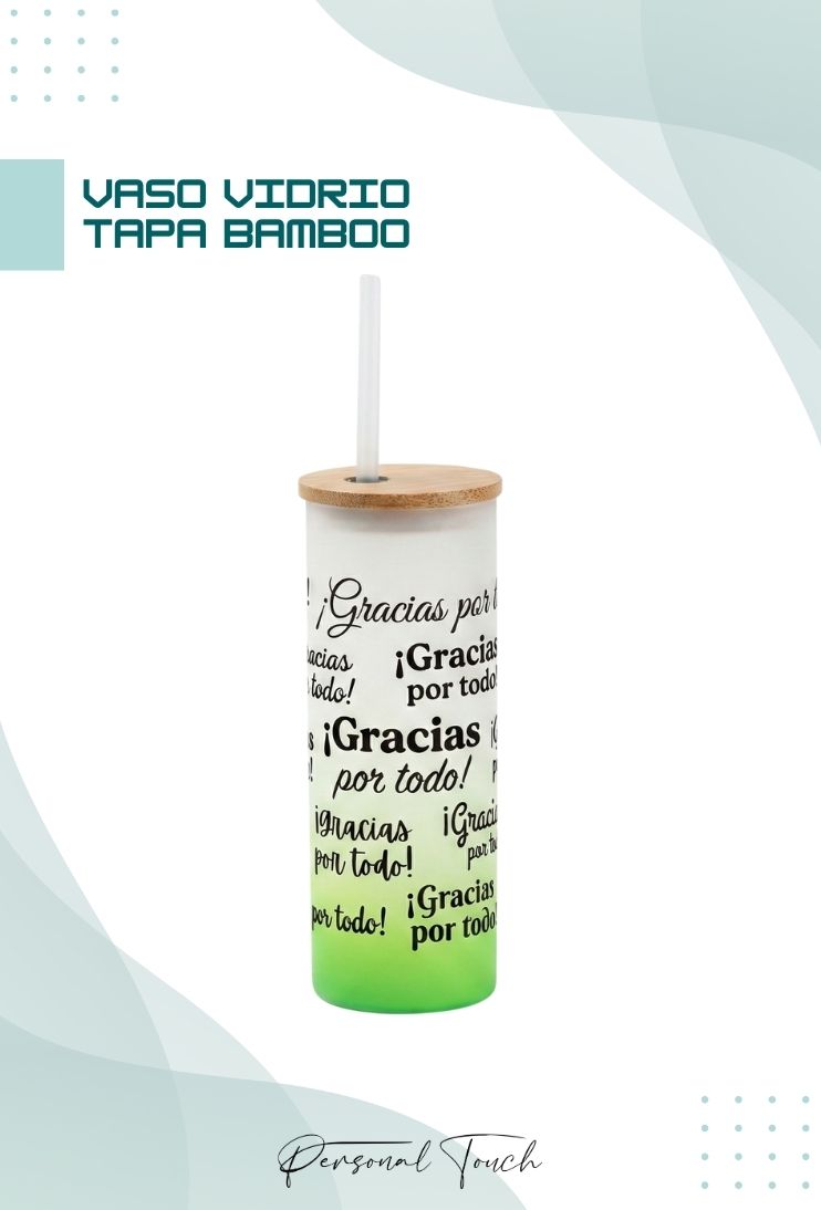 Vaso de vidrio con tapa de Bamboo y sorbito - Imagen 1